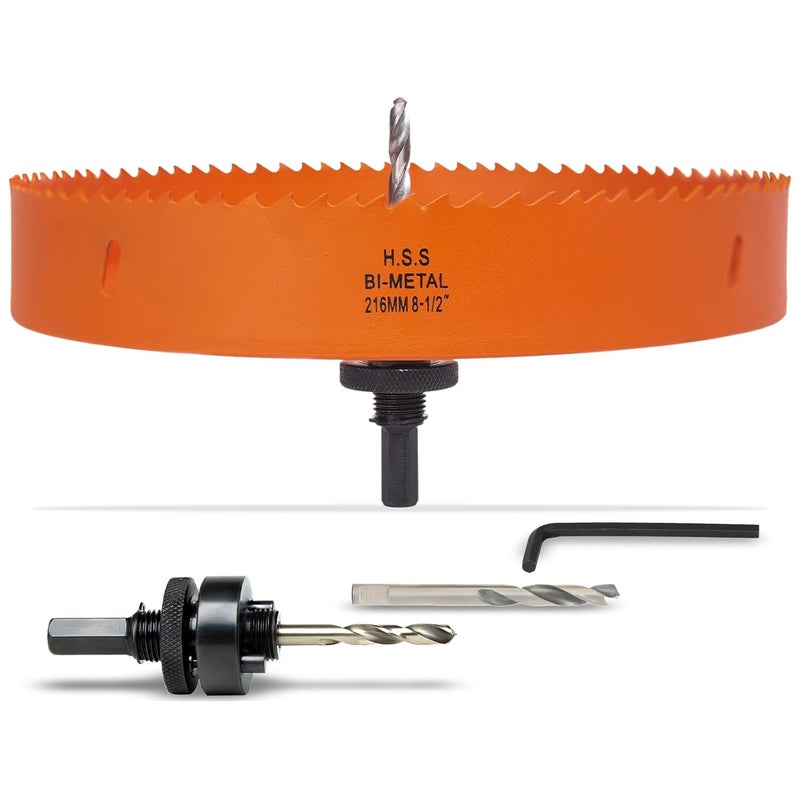 VIKITON 8-1/2 Inch Hole Saw with Arbor for Metal Wood Plastic, 8.5 in Bi-Metal Hole Cutter for Different Project with Smooth and Flat Drilling Edge, Fast Chip Removal, Lighter and Portable - Image 1